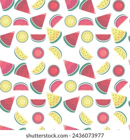 Patrón sin costuras con sandías en estilo de dibujos animados. Perfecto para el diseño de los niños, textil, clipart art, impresión de la tela, baby shower, diseño de papel de embalaje, tela, tarjeta de cumpleaños, diseño de la cubierta, postal.