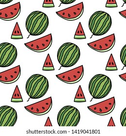 Seamless pattern with watermelons. Drawn by hand