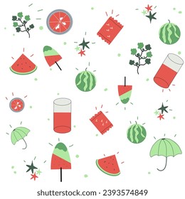 Seamless pattern watermelons flat vector illustration