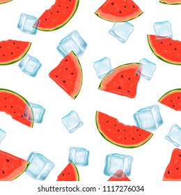 seamless pattern with watermelons and ice cubes