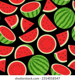 Seamless pattern with watermelons on a black background.