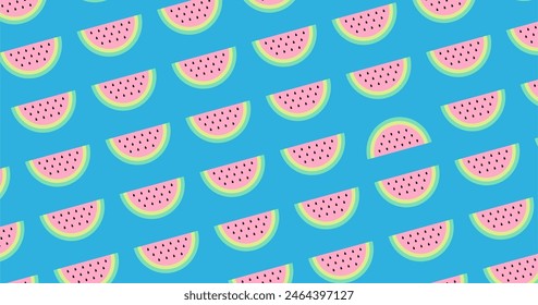 Seamless pattern with watermelons on a blue background.