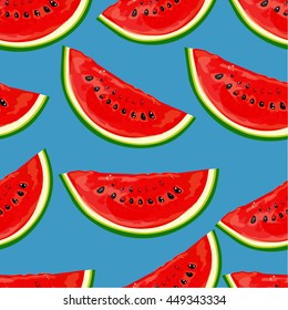 Seamless pattern watermelons on blue