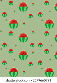 Seamless pattern with watermelons on a green background.