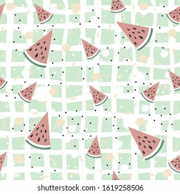 Seamless Pattern with watermelons on teal background. Vector Illustration