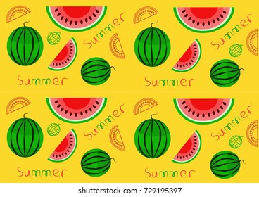 Seamless pattern with watermelons on yellow background. Vector illustration. Perfect for textile, web-design and scrap booking
