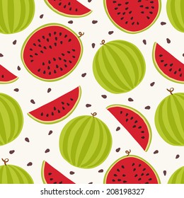 Seamless pattern with watermelons. Perfect for wallpapers, pattern fills, web page backgrounds, surface textures, textile. 