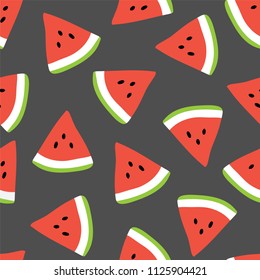 Seamless pattern with watermelons in scandinavian style. Perfect for summer textile, kids fabric, nursery wallpaper. Vector Illustration. Dark background