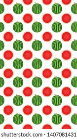 Seamless pattern with watermelons, slice of watermelon on white background, Tropical fruit pattern, Summer texture.