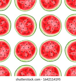 Seamless pattern with watermelons slices. Summer fruit decorative illustration.