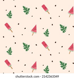 Seamless pattern with watermelons and slices. Summer fruit decorative illustration.