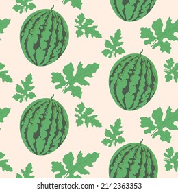 Seamless pattern with watermelons and slices. Summer fruit decorative illustration.