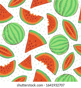 Seamless pattern of watermelons slices vector. Bright summer background with fruit.