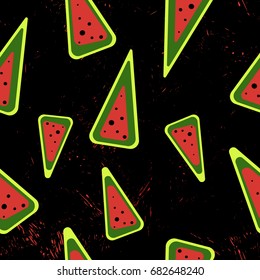 Seamless pattern of watermelons splashing on a black background