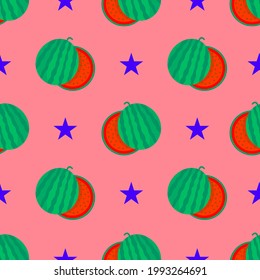 Nahtloses Muster mit Wassermelonen und Sternen. Gut für jedes Projekt.