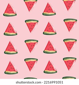Seamless pattern with watermelons. Vector illustration. Juicy watermelon with bones. Print for printing.