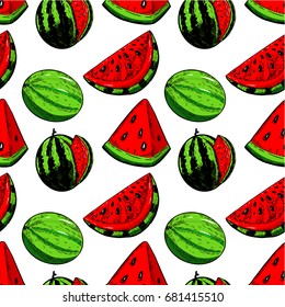 Seamless pattern with watermelons. Vector illustration
