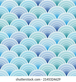 Seamless pattern wave blue water Japanese style
