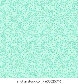 Seamless pattern with wave and dot in vector, monotone monochrome background texture, pastel background in mint color, light fabric print, confused, tortuous, unusual pattern