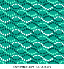 Seamless pattern with wave dots in 4 colors. Vector illustration.