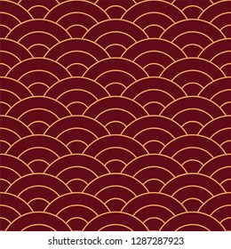Seamless pattern. Wave. Fish scales texture. Vector illustration. Scrapbook, gift wrapping paper, textiles. Simple background. Chinese ornament 