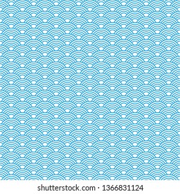 Seamless pattern. Wave. Fish scales texture. Vector illustration. Scrapbook, gift wrapping paper, textiles. Blue simple background