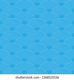 Seamless pattern. Wave. Fish scales texture. Vector illustration. Scrapbook, gift wrapping paper, textiles. Blue simple background