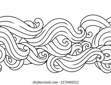 Seamless pattern with wave line curls. Monochrome stripes black and white texture.