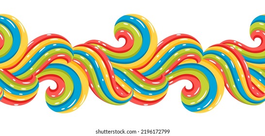 Seamless pattern with wave line curls. Color striped texture.