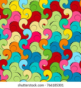 A seamless pattern with wave motif. Vector background made of simple doodles. Floral vivid abstract wave ornament. Tangle pattern, boho style texture for clothes print