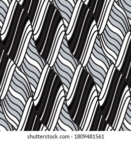 Seamless pattern with wave oblique silver gray bands