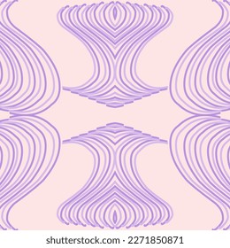 Seamless Pattern Wave Reflection abstract. Purple Pastel color in shape line. Drawing by hand. Tile Vintage’s Style for Interior. Wallpaper graphic. Vector.