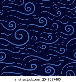 Seamless pattern waves. Abstract swirly design for backdrops with sea, rivers or water. Repeating texture. Figures for textiles. Print for the cover of the book, postcards, t-shirts. Surface design.