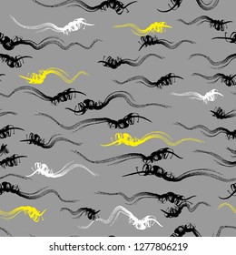 Seamless pattern waves background. Modern trendy hipster paintbrush line background. Ink brush strokes. Template for prints, wrapping paper, fabrics, covers, flyers, banners, posters and placards.