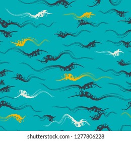Seamless pattern waves background. Modern trendy hipster paintbrush line background. Ink brush strokes. Template for prints, wrapping paper, fabrics, covers, flyers, banners, posters and placards.