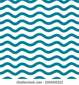 Seamless pattern with waves. Blue and white background. Geometric monochrome print. Sea abstract wallpaper. Vector illustration.
