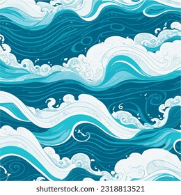 Seamless pattern with waves. Design for backdrops with sea, rivers or water texture. Repeating texture. Figure for textiles. Print for the cover of the book, postcards, t-shirts. Surface design.