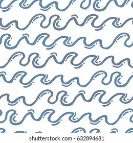 Seamless pattern of waves. Design for backdrops with sea, rivers or water texture. Figure for textiles. Hand drawn style.