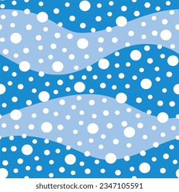 Seamless pattern with waves and dots. Abstract blue background. Vector illustration. Design for web, wrapping, wallpaper, textile, cover, print fabric