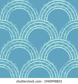 Seamless pattern with waves. Hand drawn vector illustration, flat color design.