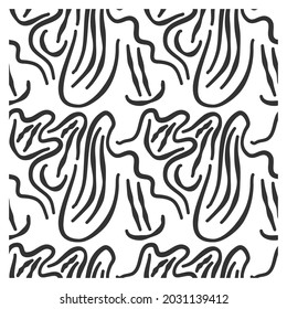 Seamless pattern of waves in ink lines forming abstract smiley faces.