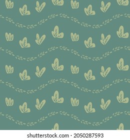 Seamless pattern waves of leaves and botanical vector illustrations in green tones. Vector illustration. Great for fall, autumn and home decor. Surface pattern design.