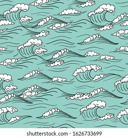 Seamless pattern with waves. Marine pattern. Ocean, sea. Vector illustration.