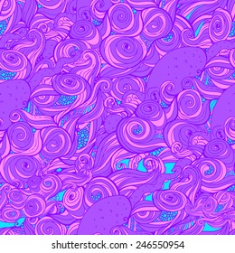 Seamless pattern with waves in the ocean octopus trend