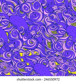 Seamless pattern with waves in the ocean octopus trend