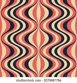 Seamless pattern with waves in retro style. Vintage seamless background with colored curved lines. Striped backdrop in vector.