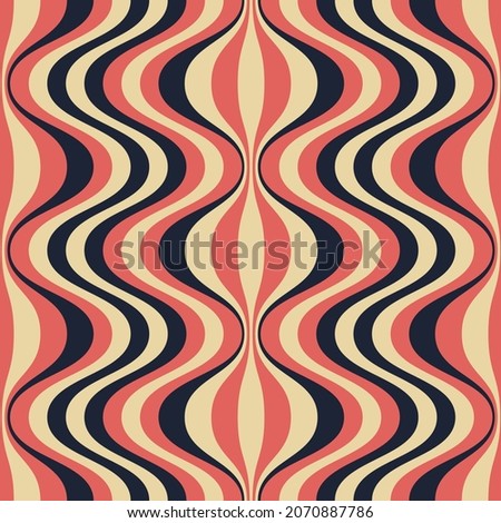 Seamless pattern with waves in retro style. Vintage seamless background with colored curved lines. Striped backdrop in vector.