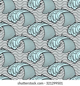 Seamless pattern with waves, sea background, vector