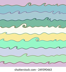Seamless pattern with waves of the sea, vector.