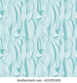 Seamless pattern with waves and seashells. Beach summer background. Hand Drawn Illustration